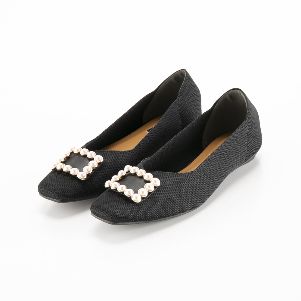 イムサンティル imsentir フラットニットパンプス Vカット スクエアパールバックル EV011【FITHOUSE ONLINE SHOP】