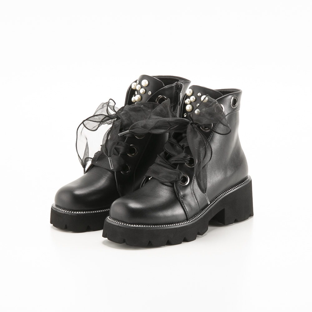 by あしながおじさん レディースブーツ ショート チュールリボン レースアップ 軽量 厚底 8710621 【FITHOUSE ONLINE SHOP】