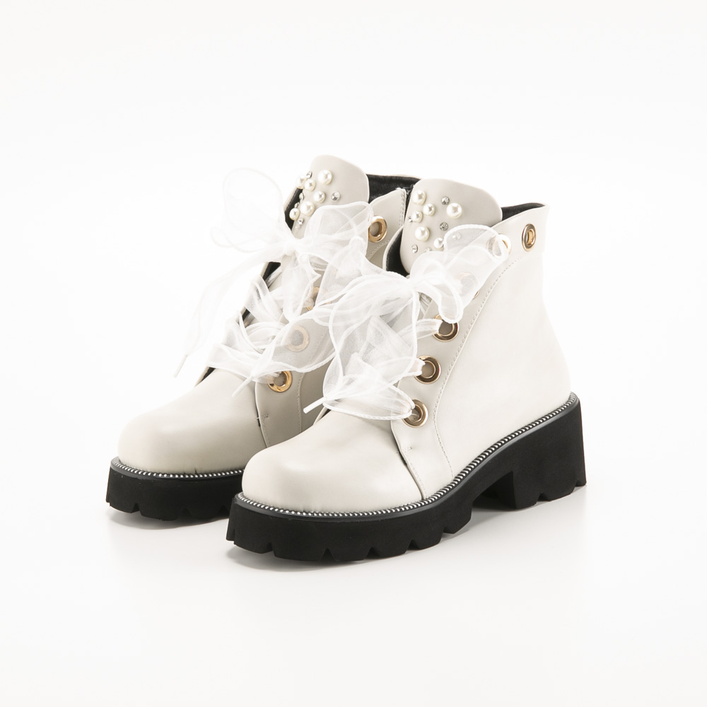 by あしながおじさん レディースブーツ ショート チュールリボン レースアップ 軽量 厚底 8710621 【FITHOUSE ONLINE SHOP】