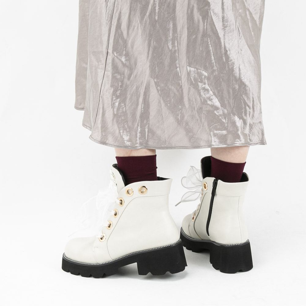 by あしながおじさん レディースブーツ ショート チュールリボン レースアップ 軽量 厚底 8710621 【FITHOUSE ONLINE SHOP】