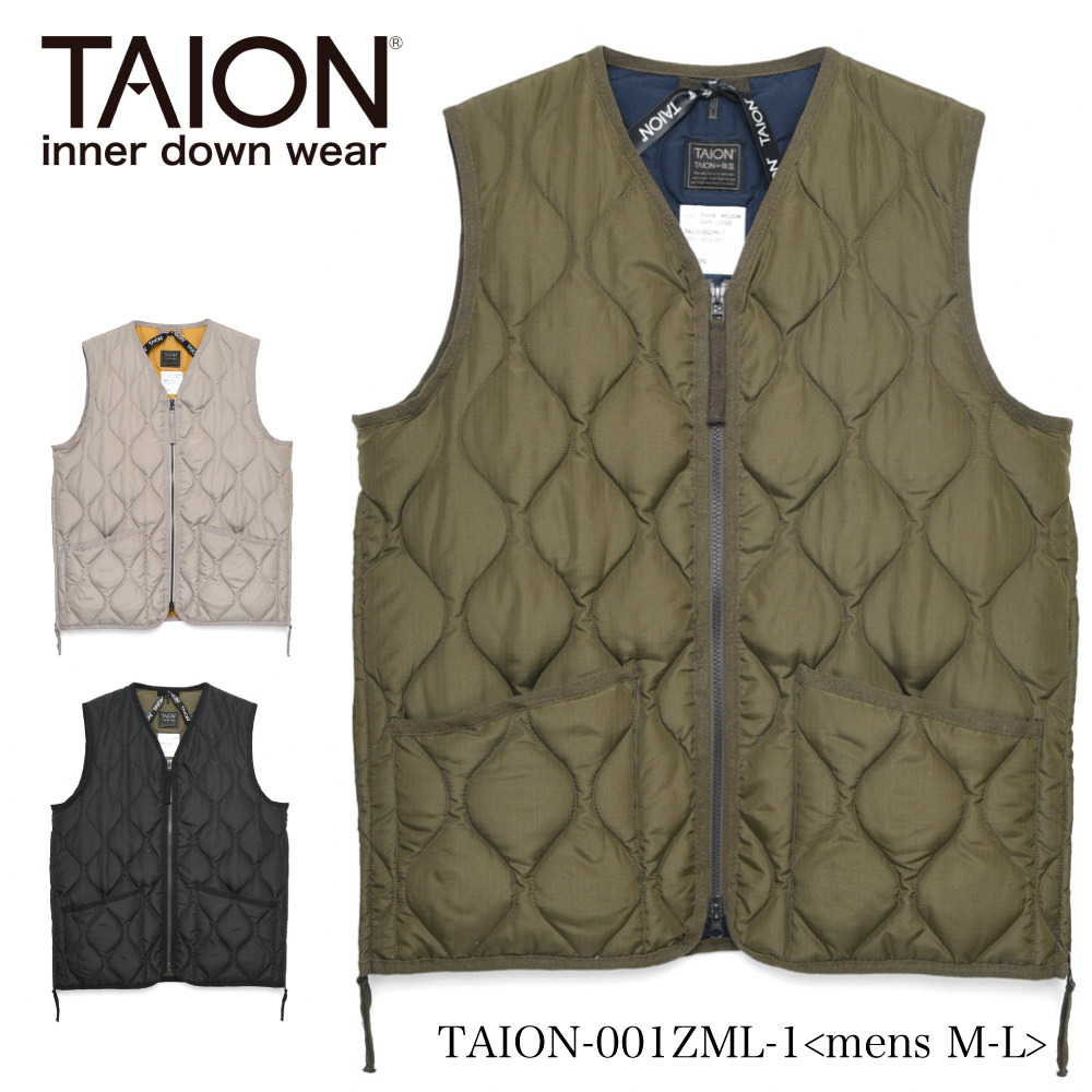 タイオン TAION メンズアウター MILITARY ZIP V NECK DOWN VEST TAION-001ZML-1【FITHOUSE ONLINE SHOP】