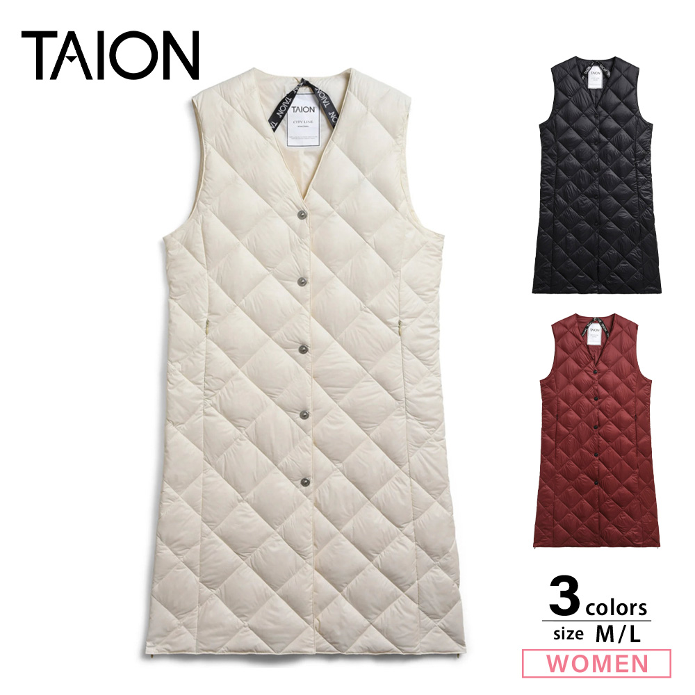 タイオン TAION レディーストップス SINGLE SNAP BUTTON V NECK LONG DOWN GILET TAION-W003CI-LONG【FITHOUSE ONLINE SHOP】