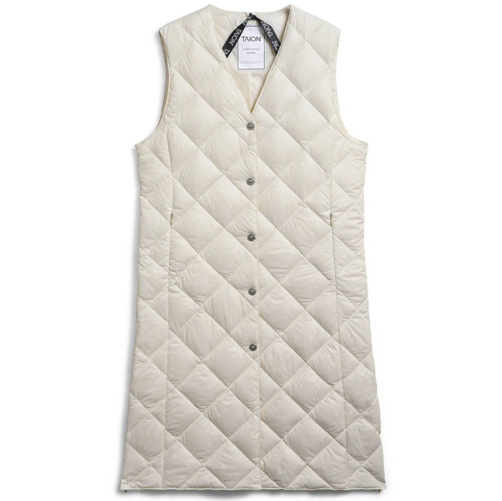 タイオン TAION レディーストップス SINGLE SNAP BUTTON V NECK LONG DOWN GILET TAION-W003CI-LONG【FITHOUSE ONLINE SHOP】