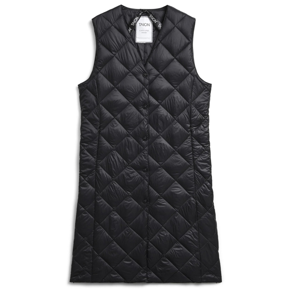 タイオン TAION レディーストップス SINGLE SNAP BUTTON V NECK LONG DOWN GILET TAION-W003CI-LONG【FITHOUSE ONLINE SHOP】