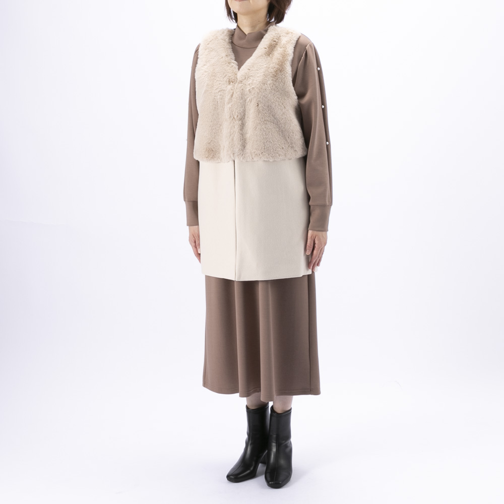 ノアジェ NOA-GE レディーストップス ウールライクフェルト×エコファーベスト 121-5616-3892/02【FITHOUSE ONLINE SHOP】