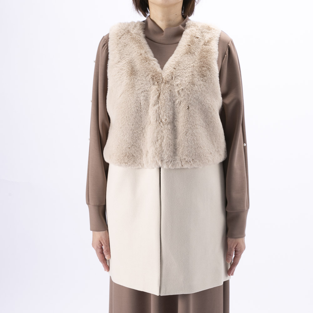 ノアジェ NOA-GE レディーストップス ウールライクフェルト×エコファーベスト 121-5616-3892/02【FITHOUSE ONLINE SHOP】