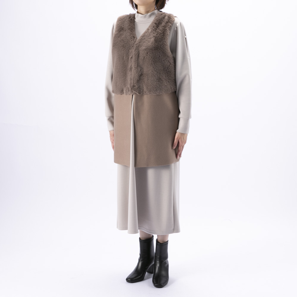 ノアジェ NOA-GE レディーストップス ウールライクフェルト×エコファーベスト 121-5616-3892/61【FITHOUSE ONLINE SHOP】
