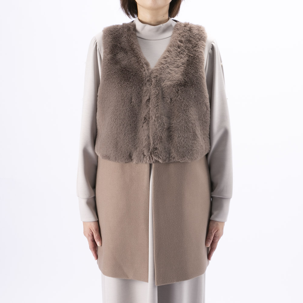 ノアジェ NOA-GE レディーストップス ウールライクフェルト×エコファーベスト 121-5616-3892/61【FITHOUSE ONLINE SHOP】