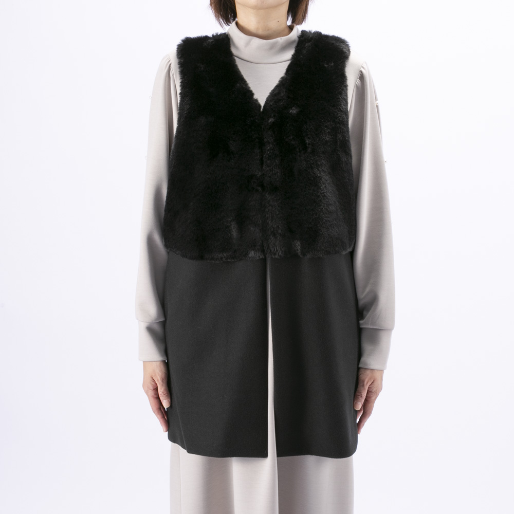 ノアジェ NOA-GE レディーストップス ウールライクフェルト×エコファーベスト 121-5616-3892/79【FITHOUSE ONLINE SHOP】