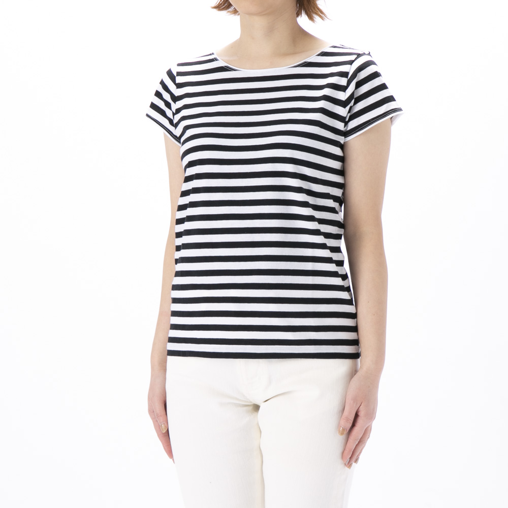 アニエスベー agnes b. レディーストップス White and black Australie striped t-shirt E057JA93【FITHOUSE ONLINE SHOP】