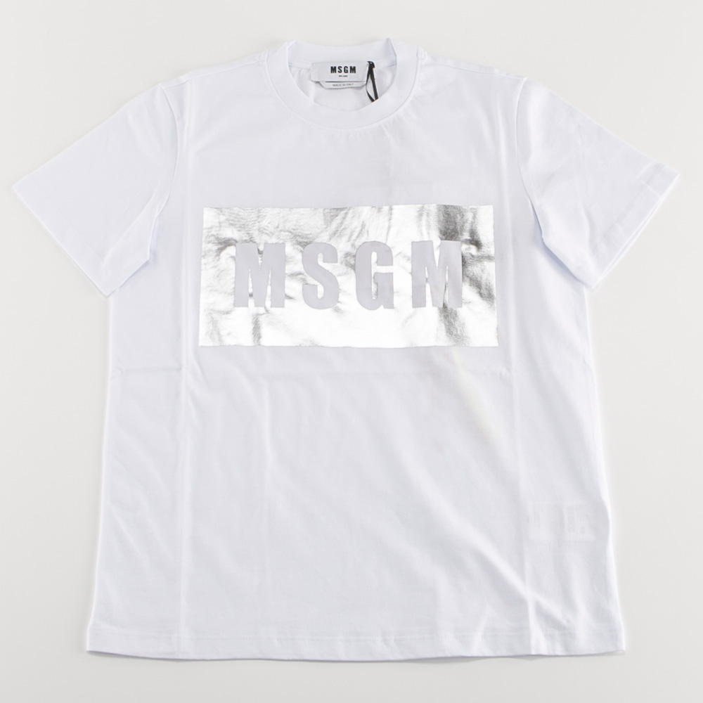 エムエスジーエム MSGM レディーストップス 箔プリント ロゴ クルーネックTシャツ 3141MDM520M 217798【FITHOUSE ONLINE SHOP】