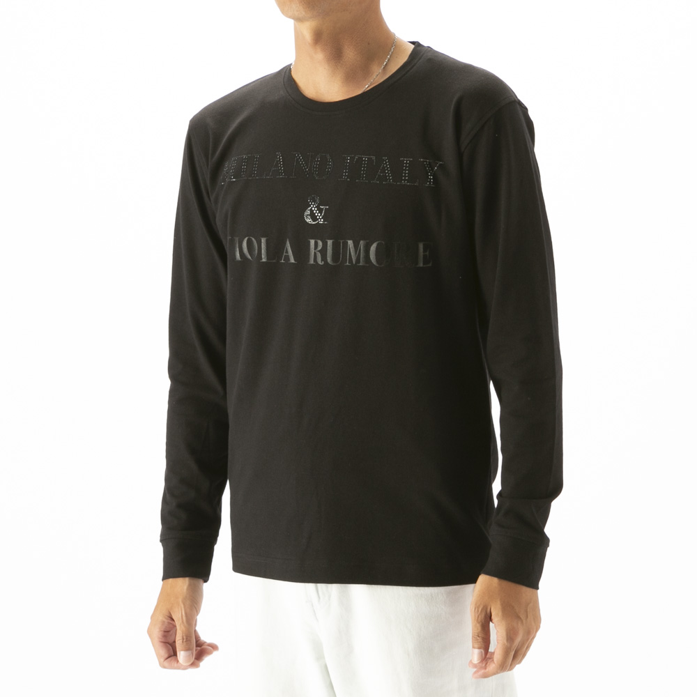 ヴィオラ VIOLA メンズトップス クルーネック プリント ラインストーン 長袖Tシャツ Y62107【FITHOUSE ONLINE SHOP】