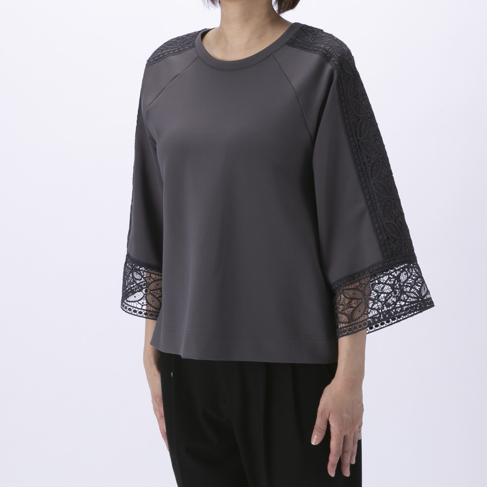 ノアジェ NOA-GE レディーストップス 七分袖 袖レース Tシャツ 121-5529-8467/77【FITHOUSE ONLINE SHOP】