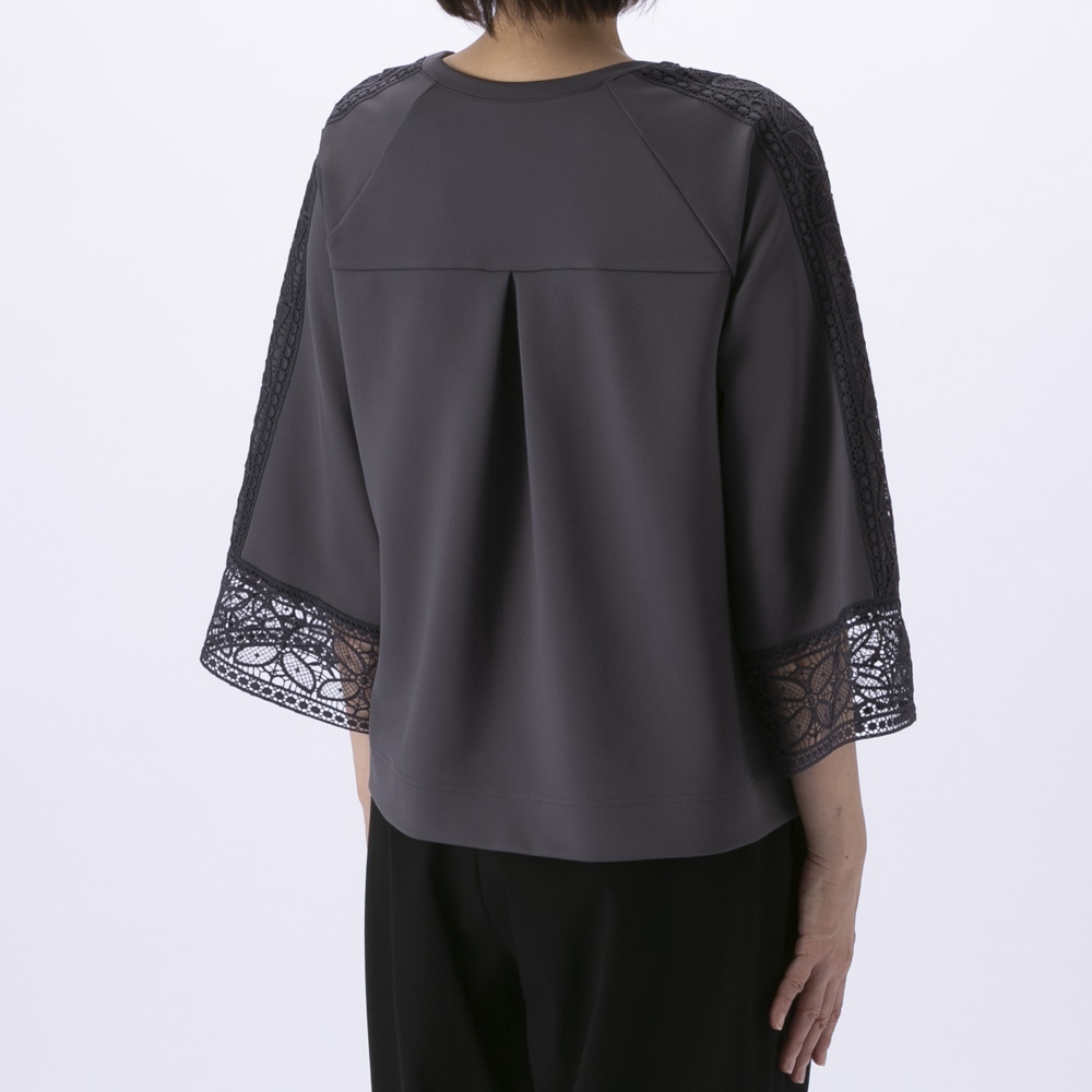 ノアジェ NOA-GE レディーストップス 七分袖 袖レース Tシャツ 121-5529-8467/77【FITHOUSE ONLINE SHOP】