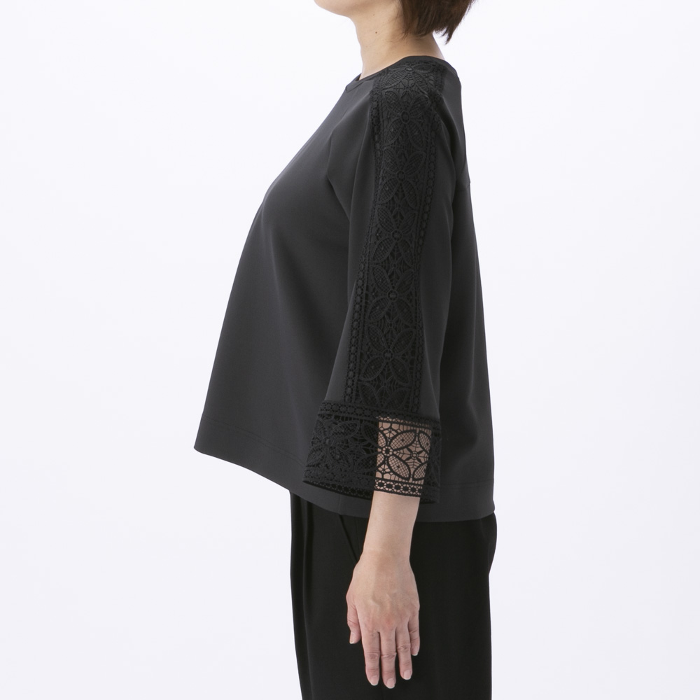 ノアジェ NOA-GE レディーストップス 七分袖 袖レース Tシャツ 121-5529-8467/79【FITHOUSE ONLINE SHOP】