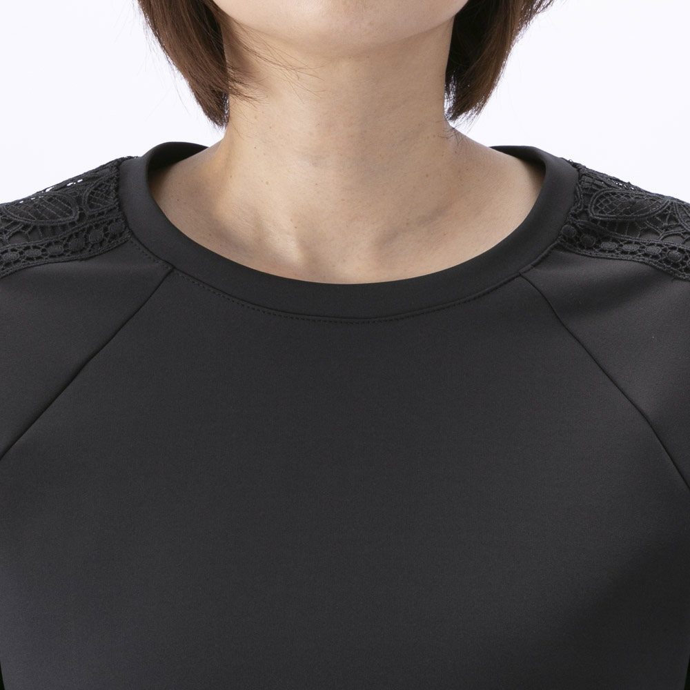 ノアジェ NOA-GE レディーストップス 七分袖 袖レース Tシャツ 121-5529-8467/79【FITHOUSE ONLINE SHOP】