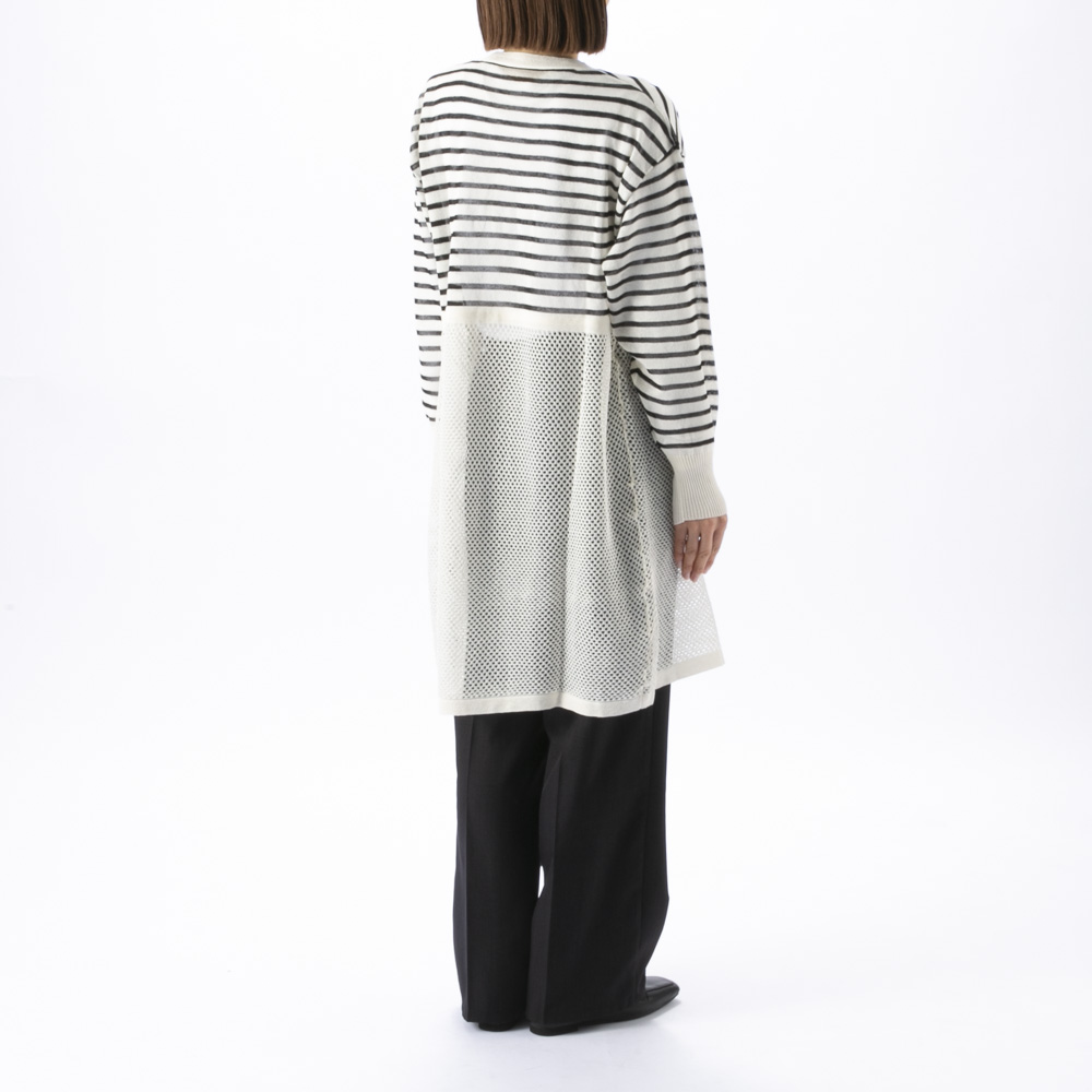 ノアジェ NOA-GE ボーダー透かし編みロングカーディガン 121-5398-8092/02【FITHOUSE ONLINE SHOP】