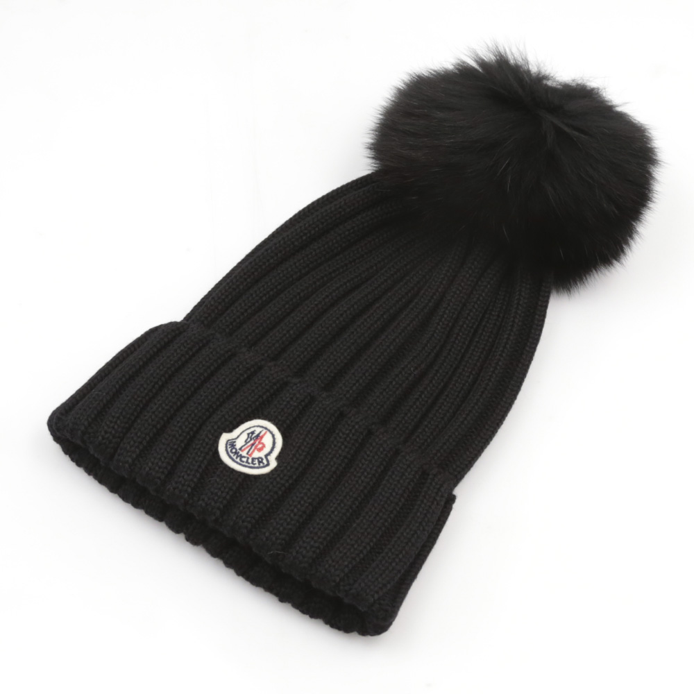 【新品】MONCLER ニット帽トリコロール ユニセックス リブ ロゴパッチ