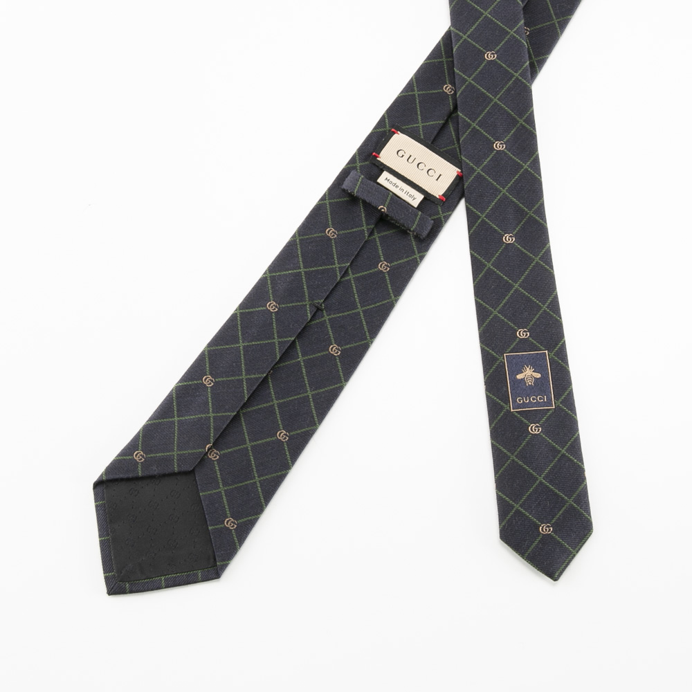 グッチ GUCCI ネクタイ ダブルG&チェック シルクジャカードネクタイ シルク+ウール 721189/4E652/GRIGLIA【FITHOUSE ONLINE SHOP】