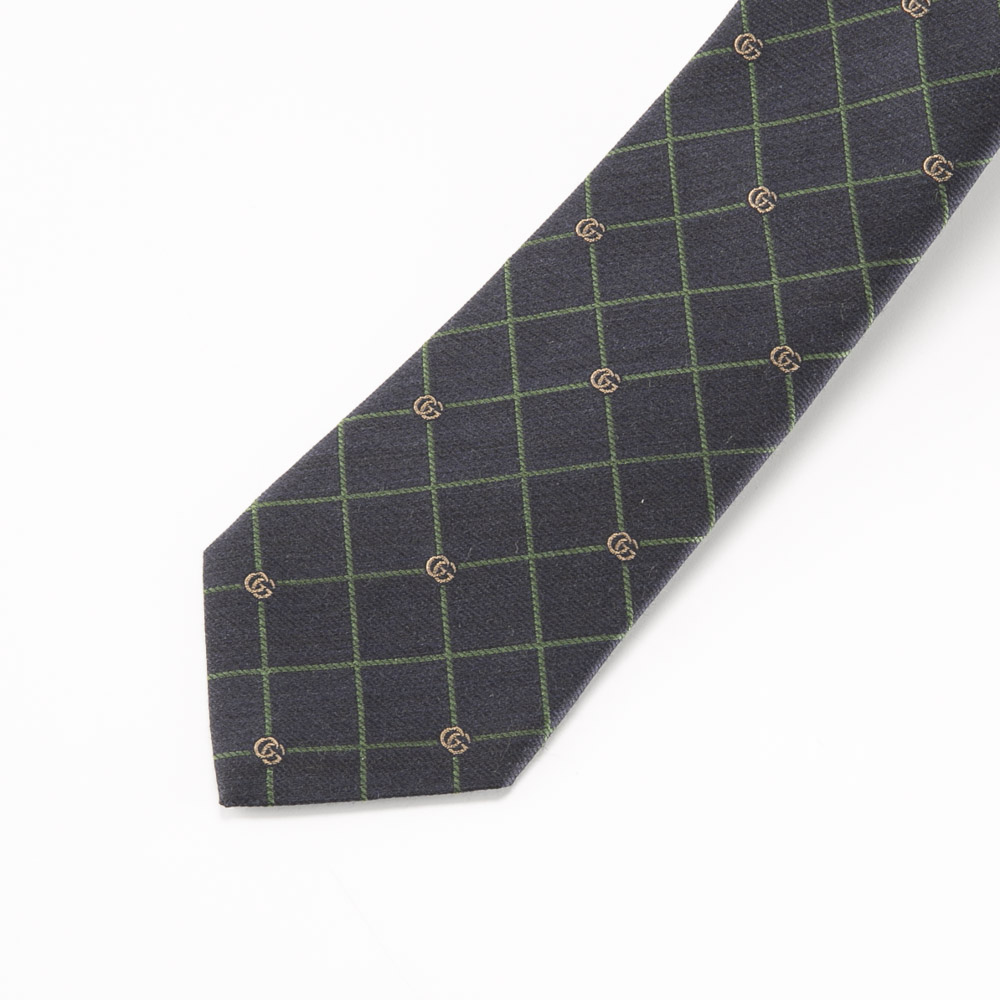 グッチ GUCCI ネクタイ ダブルG&チェック シルクジャカードネクタイ シルク+ウール 721189/4E652/GRIGLIA【FITHOUSE ONLINE SHOP】