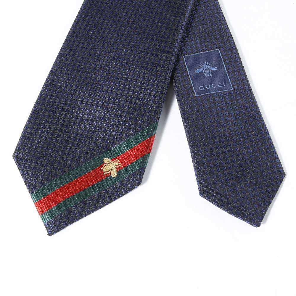 グッチ GUCCI ネクタイ ビーロゴ 先ストライプ 7.0CM 456510HENAN【FITHOUSE ONLINE SHOP】