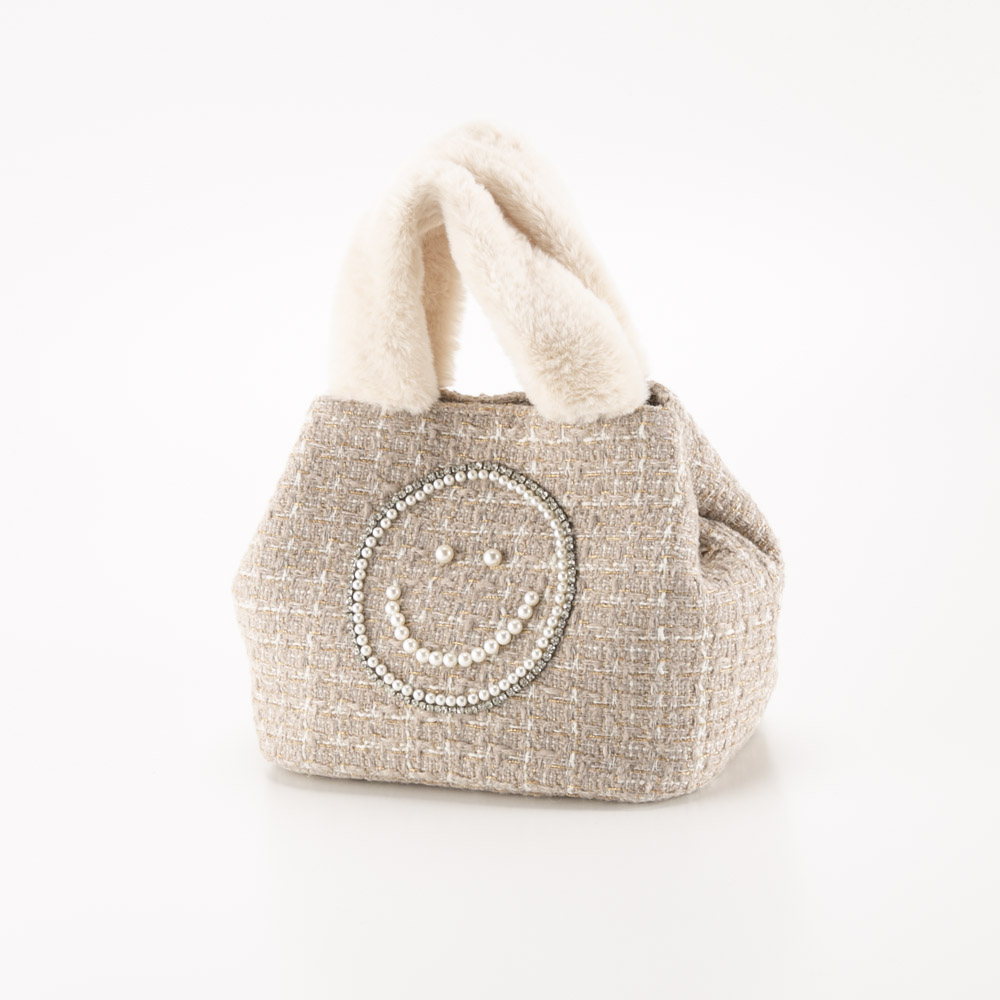 クーコ COOCO ハンド・トートバッグ SMILEY パール刺繍xエコファーツイード 2453111703【FITHOUSE ONLINE SHOP】
