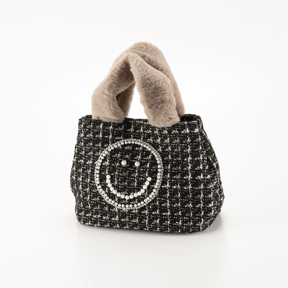 クーコ COOCO ハンド・トートバッグ SMILEY パール刺繍xエコファーツイード 2453111703【FITHOUSE ONLINE SHOP】