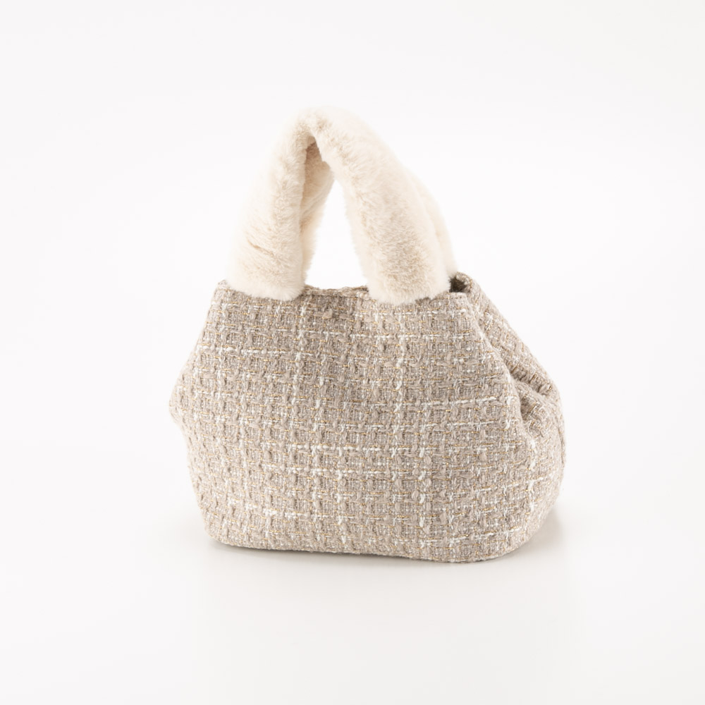 クーコ COOCO ハンド・トートバッグ SMILEY パール刺繍xエコファーツイード 2453111703【FITHOUSE ONLINE SHOP】