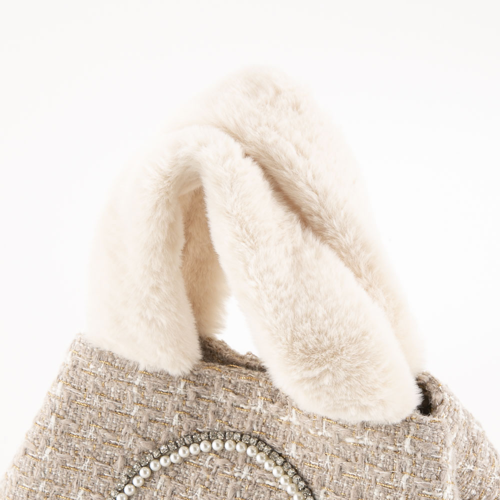 クーコ COOCO ハンド・トートバッグ SMILEY パール刺繍xエコファーツイード 2453111703【FITHOUSE ONLINE SHOP】