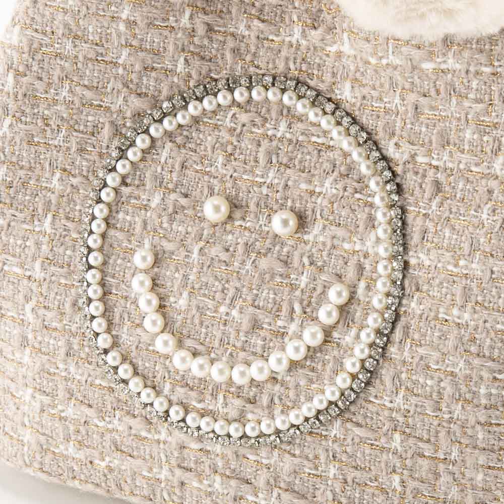 クーコ COOCO ハンド・トートバッグ SMILEY パール刺繍xエコファーツイード 2453111703【FITHOUSE ONLINE SHOP】