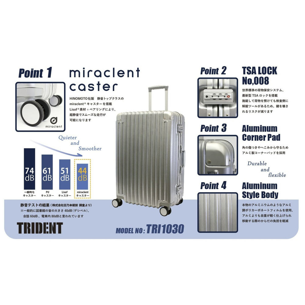 シフレ siffler スーツケース・キャリーバッグ 機内持ち込み Sサイズ 27L アルミ調 TRIDENT TRI1030-45【FITHOUSE ONLINE SHOP】