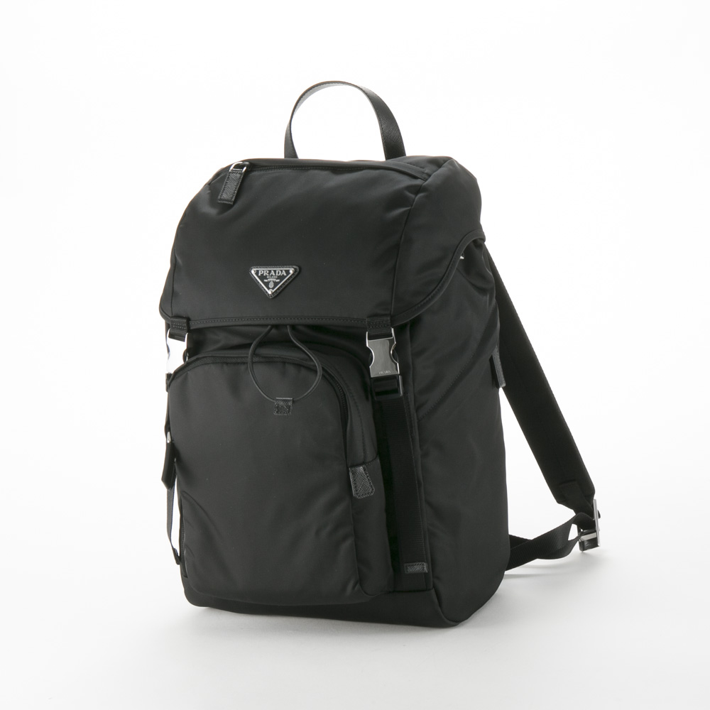 プラダ PRADA バックパック ReNylon+SAFFIANO 前ZIP付/NERO 2VZ135 