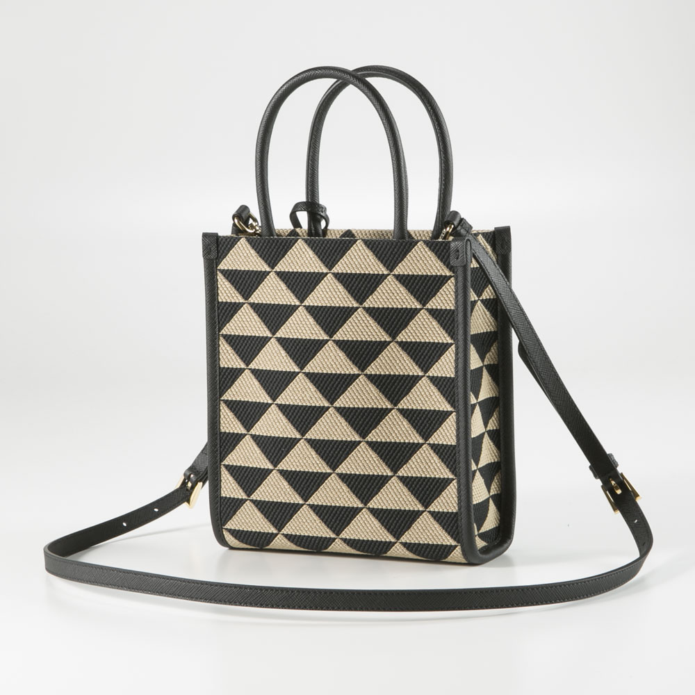 プラダ PRADA ハンド・トートバッグ TRIANGOLO JACQUARD MINI TOTE/NERO+CORDA 1BA355-2FKL-OOO【FITHOUSE ONLINE SHOP】