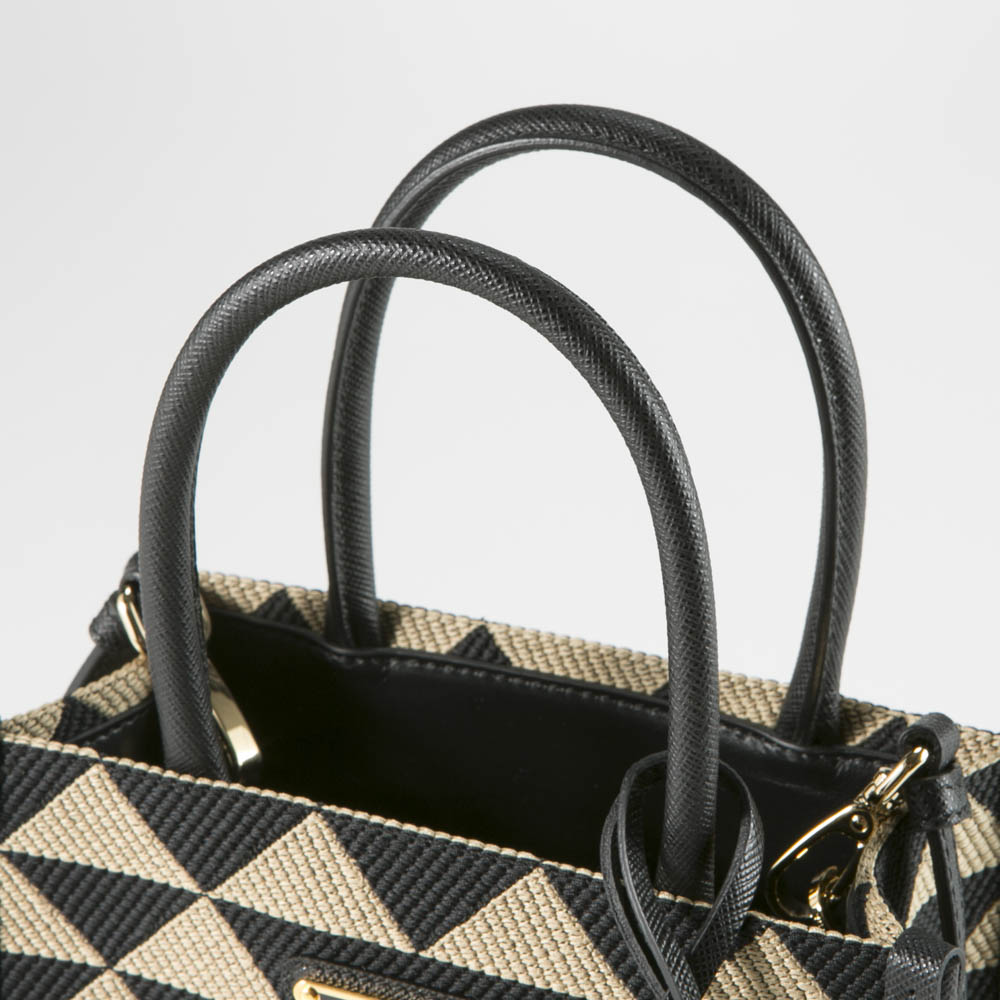 プラダ PRADA ハンド・トートバッグ TRIANGOLO JACQUARD MINI TOTE/NERO+CORDA 1BA355-2FKL-OOO【FITHOUSE ONLINE SHOP】