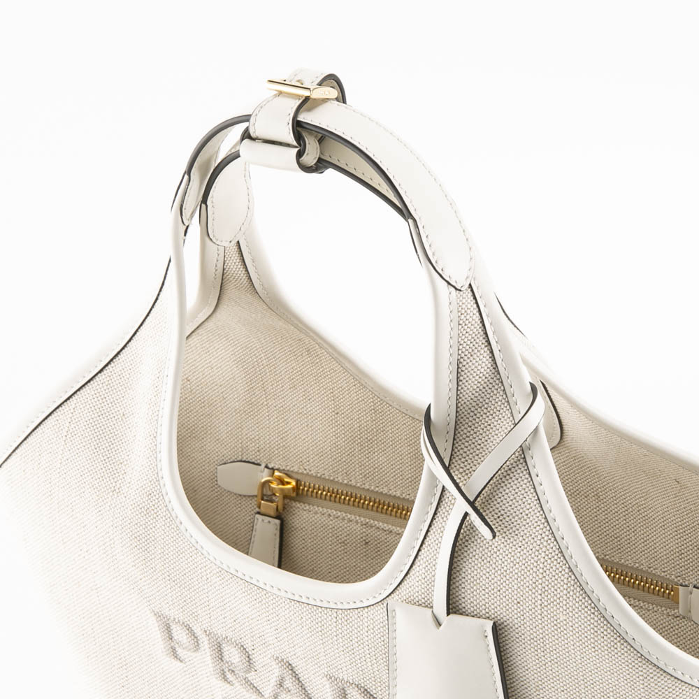 プラダ PRADA リネンブレンド+レザー MD トートバッグ 1BG471 2DLI OAH【FITHOUSE ONLINE SHOP】