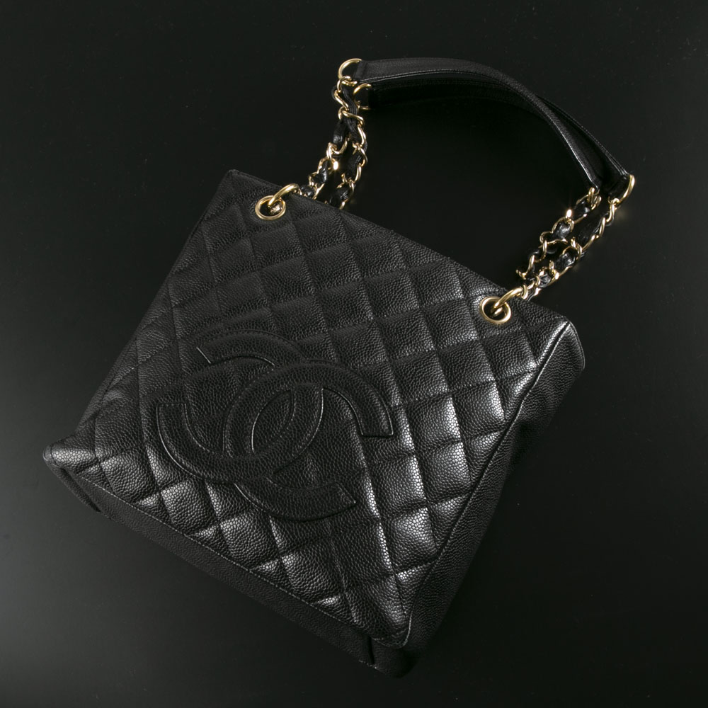 シャネル CHANEL 復刻 トートバッグ 1804 黒 ブラック キャビアスキン ゴールド金具 ハンドバッグ A01804 8113