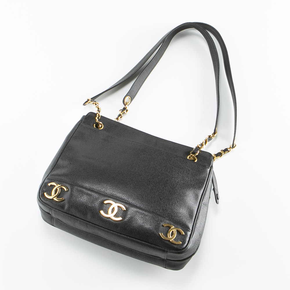 【ヴィンテージ・中古】シャネル CHANEL トリプルココショルダーキャビアスキントートバッグ A03675【FITHOUSE ONLINE SHOP】