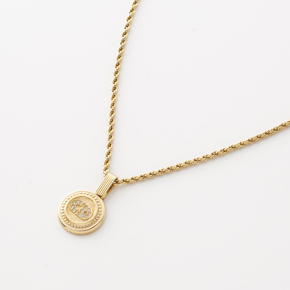【ヴィンテージ・中古】ディオール DIOR CDサークルラインストーンロゴネックレス【FITHOUSE ONLINE SHOP】