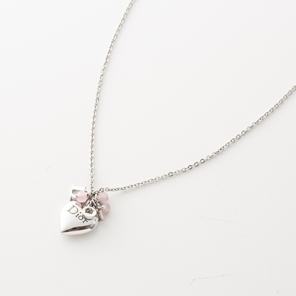 【ヴィンテージ・中古】ディオール DIOR ハートロゴピンクストーンネックレス【FITHOUSE ONLINE SHOP】