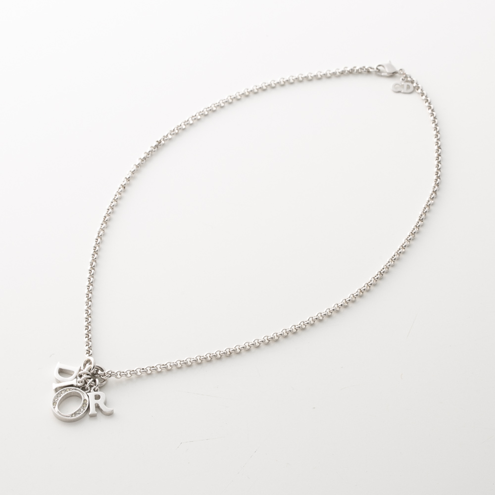 【ヴィンテージ・中古】ディオール DIOR ロゴチャームラインストーンネックレス【FITHOUSE ONLINE SHOP】