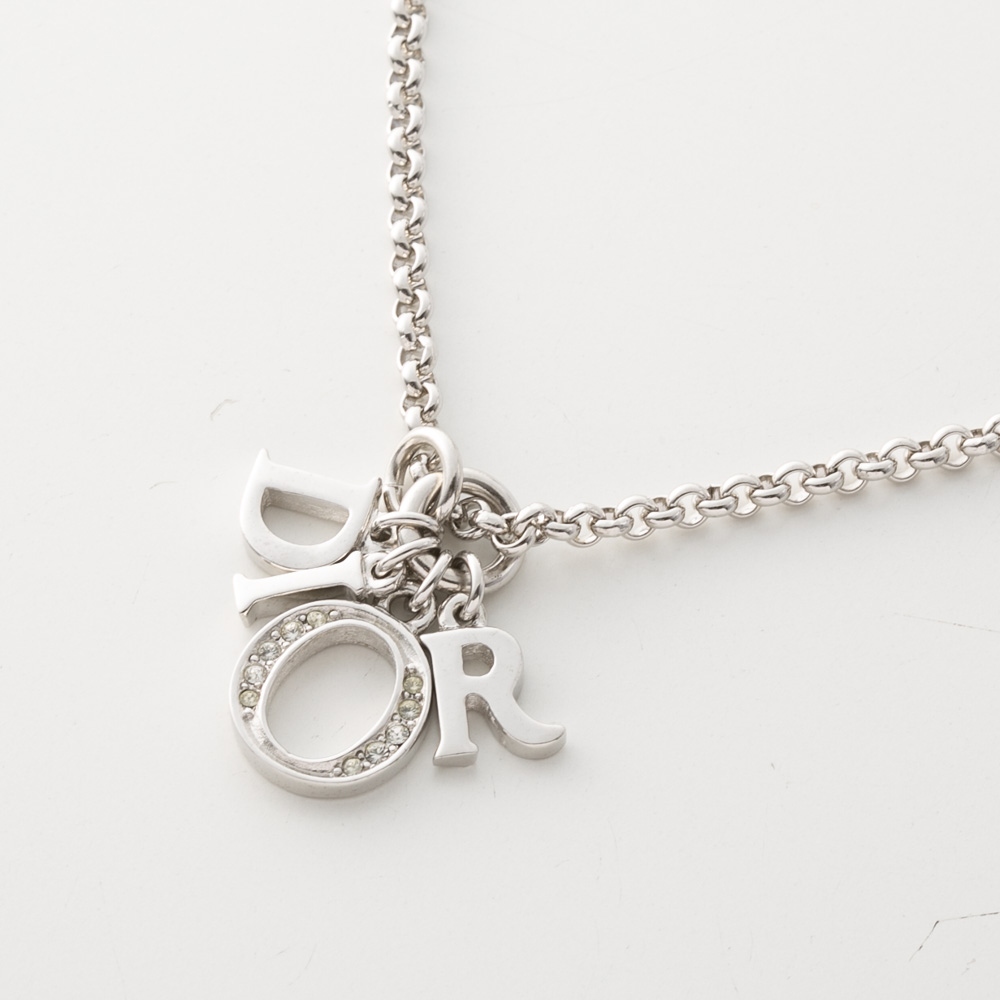 【ヴィンテージ・中古】ディオール DIOR ロゴチャームラインストーンネックレス【FITHOUSE ONLINE SHOP】
