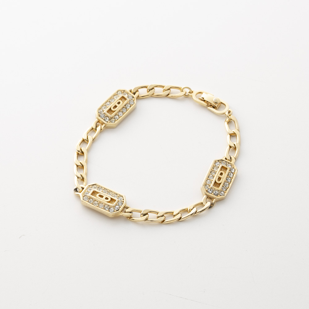 【ヴィンテージ・中古】ディオール DIOR 3枚プレートCDストーン付きブレスレット【FITHOUSE ONLINE SHOP】