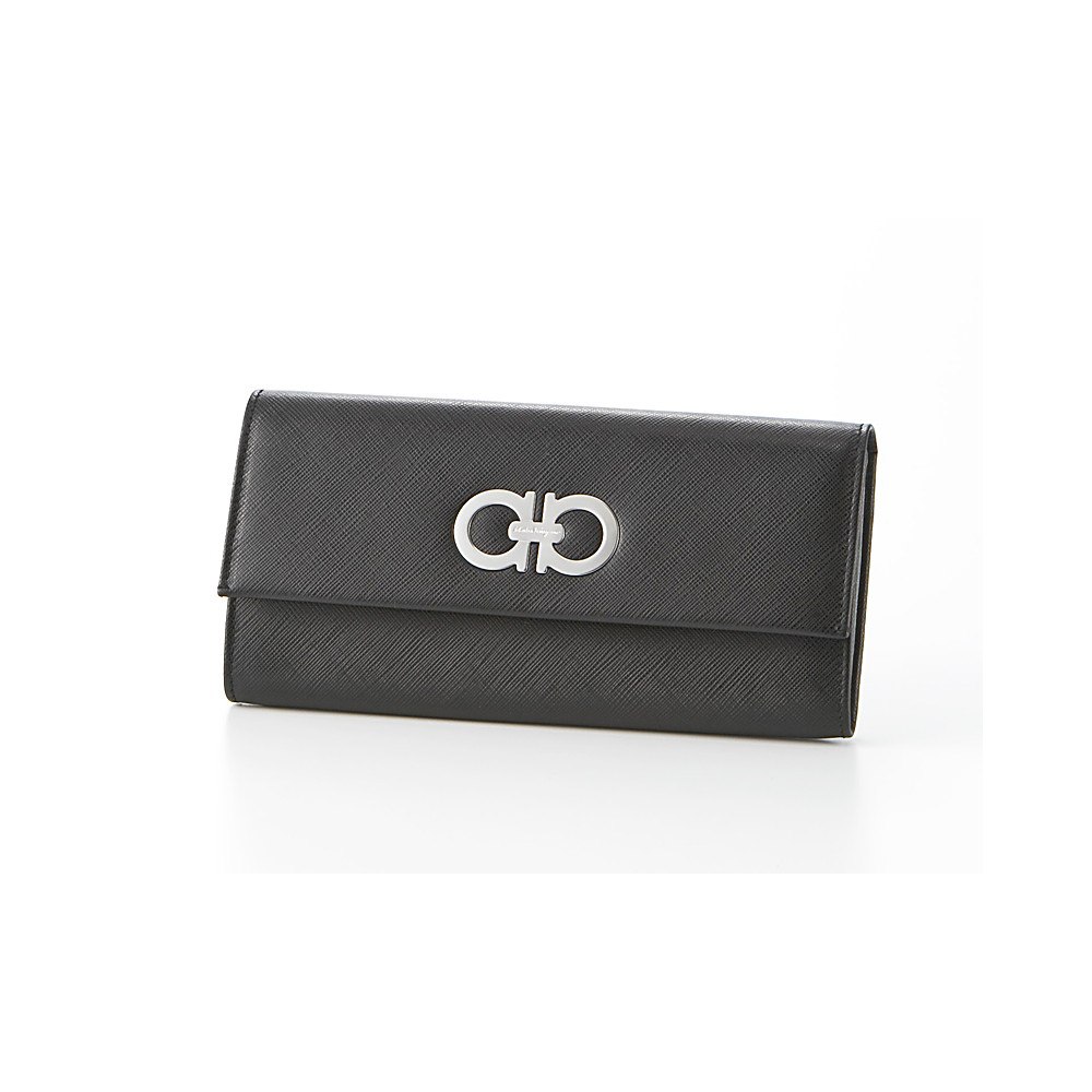 フェラガモ【salvatoreferragamo】財布  7121　ガンチ金具ボタン長財布 7121 PEB CAL ブラック レザー【FITHOUSE ONLINE SHOP】