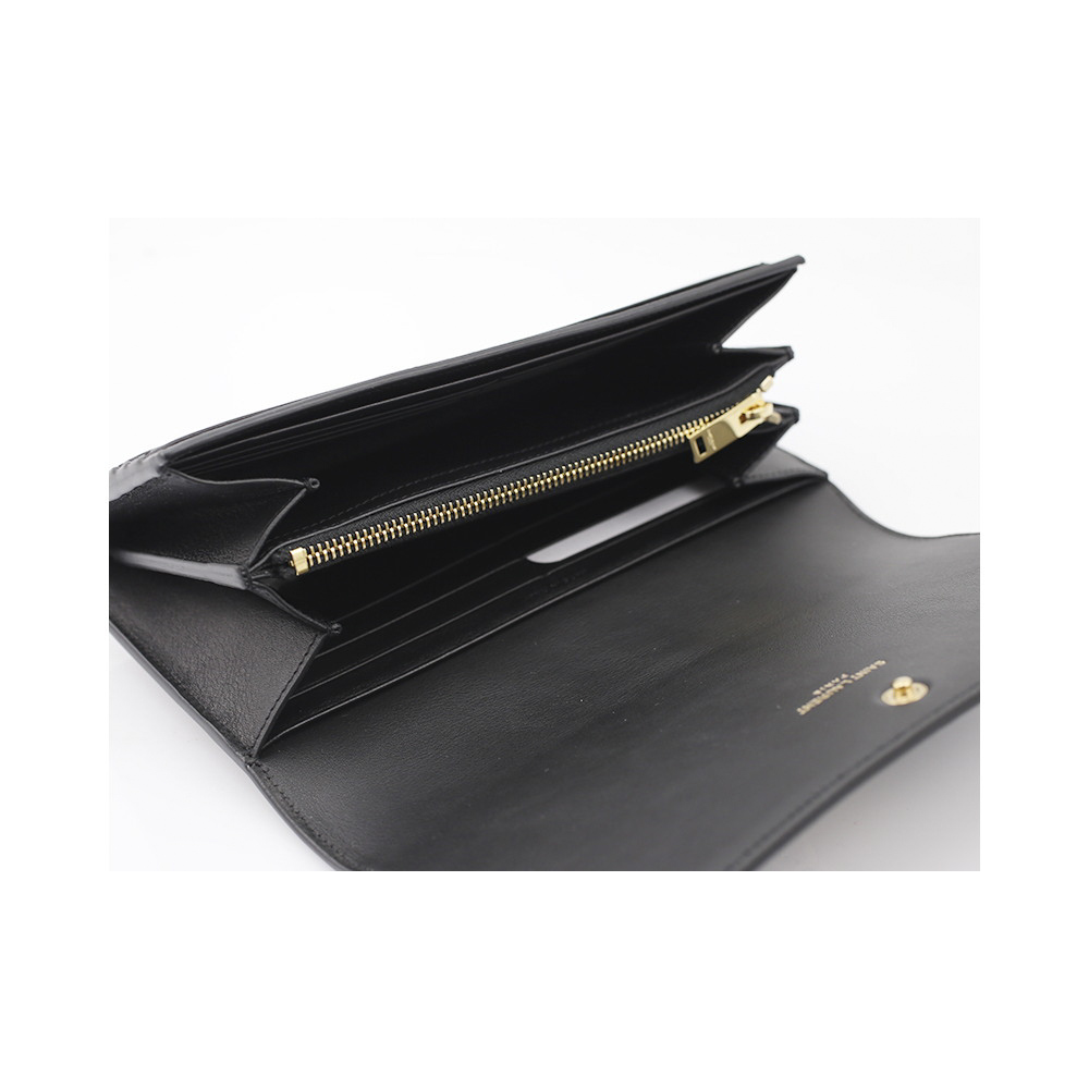 サンローラン【Saint Laurent】財布 長財布　414567BJ50J 1000G  YSL LINEカーフ長財布 レディース　ブラック【FITHOUSE ONLINE SHOP】