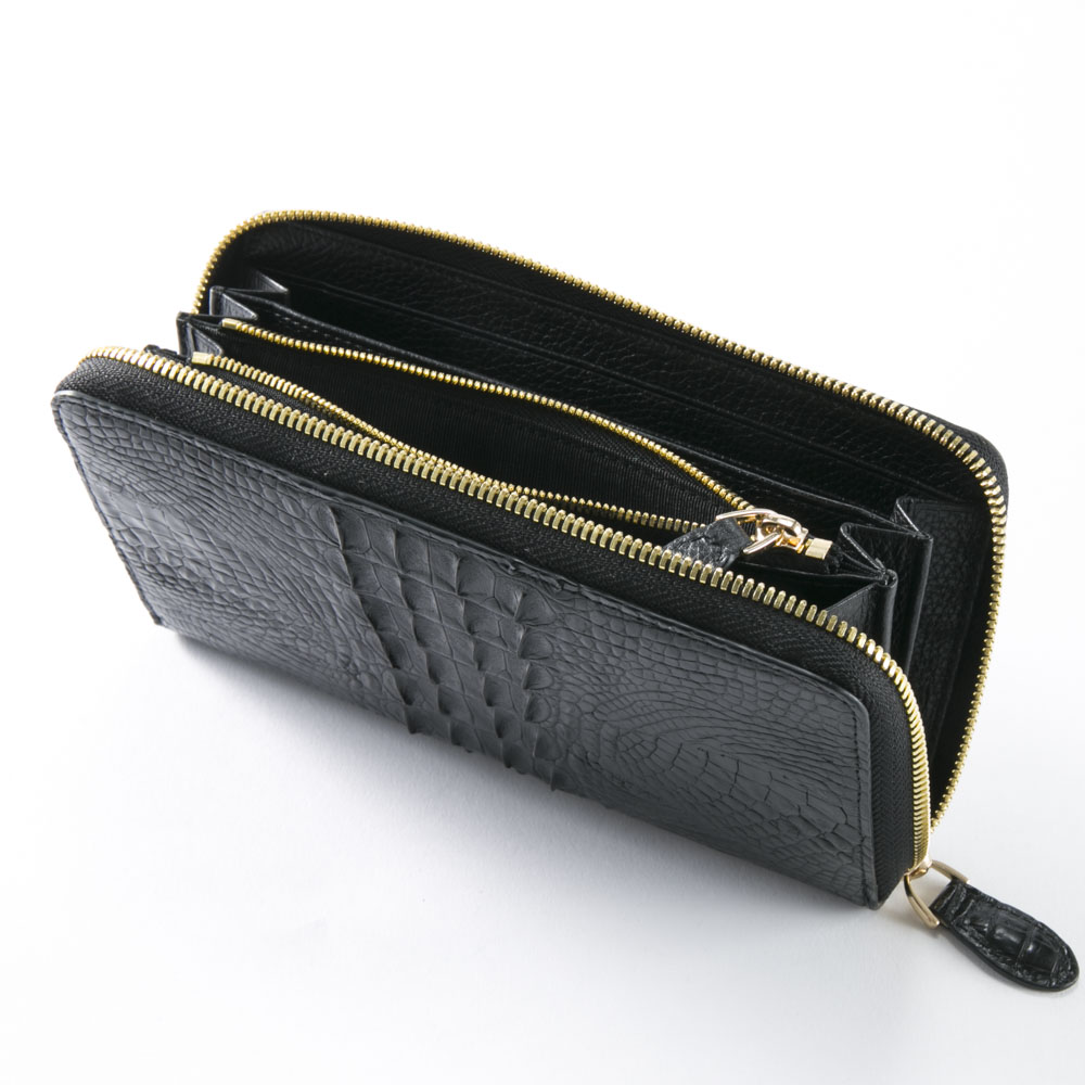 RODANIA / ロダニア　クロコダイル 長財布 メンズ カイマンワニ革 高級ワニ皮 天然素材 小銭入れ付 本革レザー ブラック ブラウン  wallet-croco012