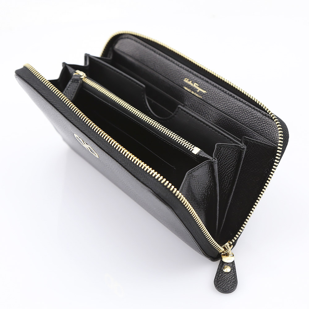 salvatoreferragamo フェラガモ  Wガンチーロゴ小ラウンド長 C882-0674602/NERO ブラック【FITHOUSE ONLINE SHOP】