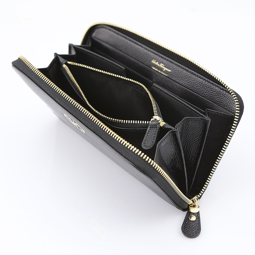 salvatoreferragamo フェラガモ  Wガンチーロゴ小ラウンド長 C882-0674602/NERO ブラック【FITHOUSE ONLINE SHOP】