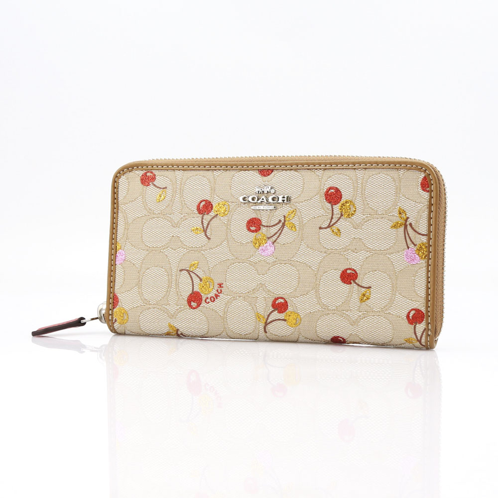 COACH OUTLET コーチアウトレット アウトラインシグネチェリーラウンド長財布 F31563/SV/TZ ベージュ／コンビ【FITHOUSE ONLINE SHOP】