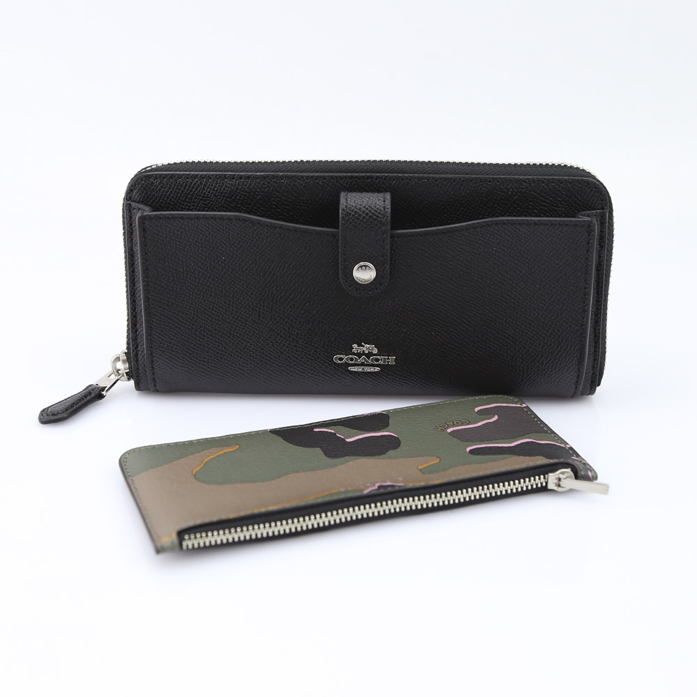 COACH OUTLET コーチアウトレット クロスグレインワイルドカモラウンド長財布 F32154/SV/EZ ブラック／コンビ【FITHOUSE ONLINE SHOP】
