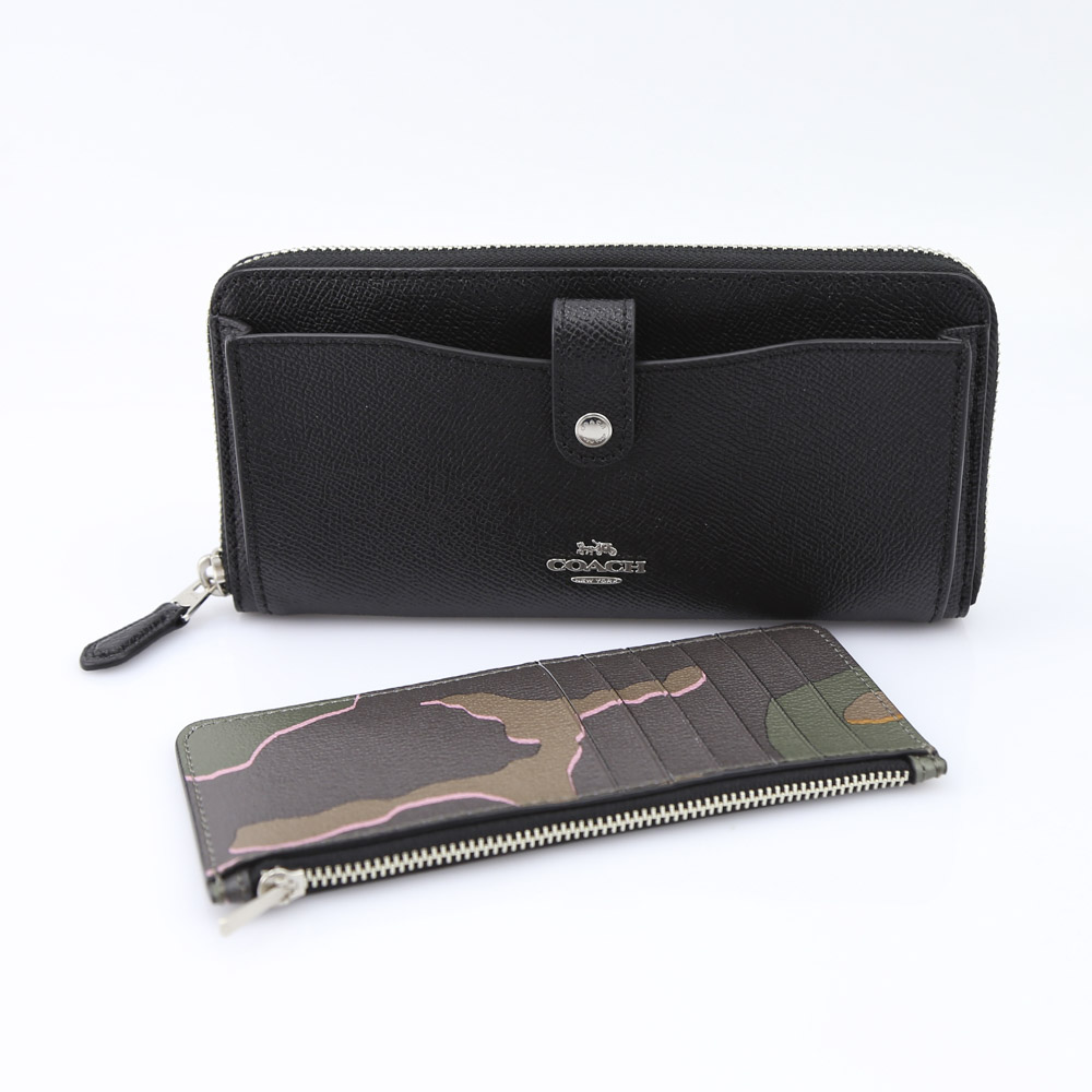 COACH OUTLET コーチアウトレット クロスグレインワイルドカモラウンド長財布 F32154/SV/EZ ブラック／コンビ【FITHOUSE ONLINE SHOP】